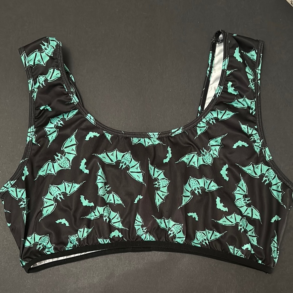 Black and Green Bat Print Women's Bralette